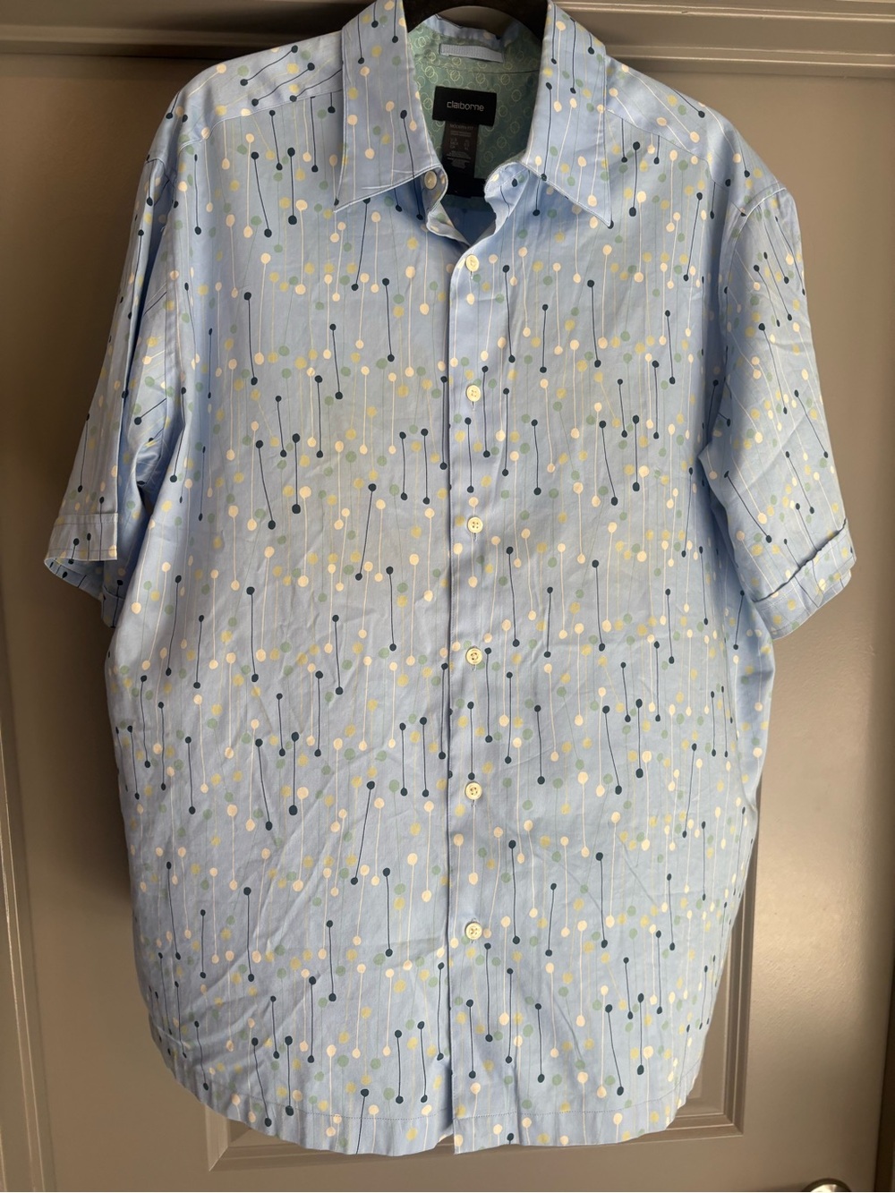 Claiborne Light Blue Short-Sleeve Button-Down with Dot & Stem Print